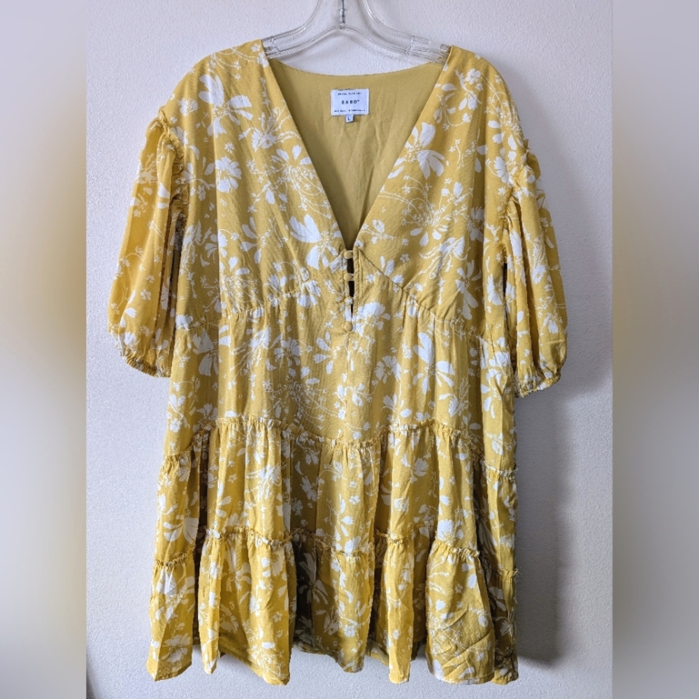 Sabo Tarelle Yellow Floral Mini Dress L